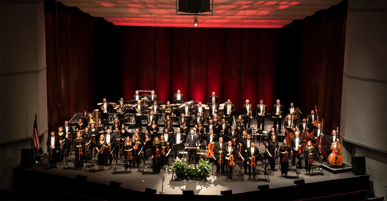 Members of the Orlando Philharmonic Orchestra Pose from the Stage