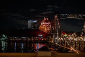 Disney Springs at night during Christmas time